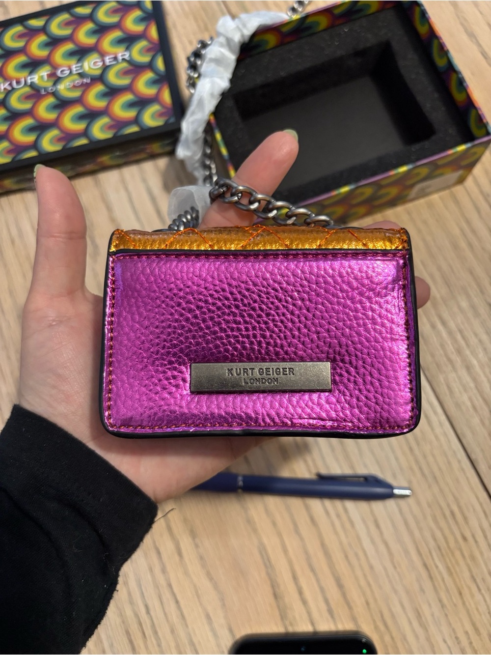 Kurt Geiger Metallic Copper, Silver & Teal Mini Chain Bag - Picture 6 of 11